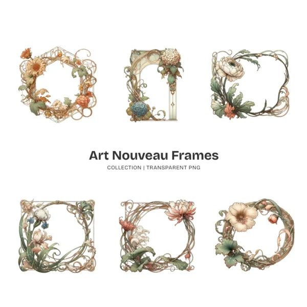 Art Nouveau Frames (P-3) PNG Clipart Collection - 43 PNG, Chinoiserie Graphics, Baroque, Autumn Frames Printables, Commercial use, Digital download