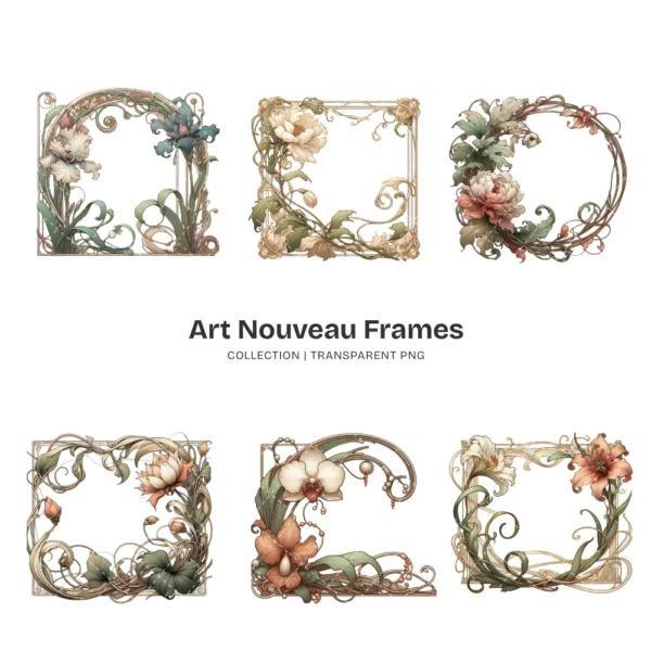 Art Nouveau Frames (P-2) PNG Clipart Collection - 49 PNG, Chinoiserie Graphics, Baroque, Autumn Frames Printables, Commercial use, Digital download