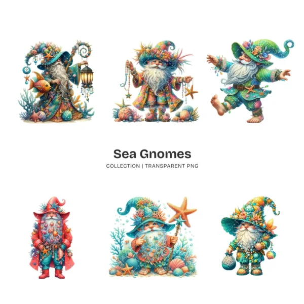 Sea Gnomes PNG Clipart Collection - 62 PNG, Whimsical Graphics, Nautical Gnome, Tropical Printable, Commercial use, Digital download
