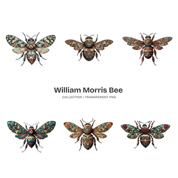 William Morris Bee PNG Clipart Collection - 55 PNG, Victorian Bee Graphics, Ornamental Patterns Printable, Commercial use, Digital download