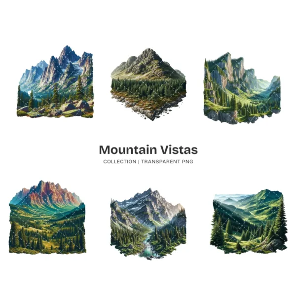 Mountain Vistas PNG Clipart Collection - 41 PNG, Forest Landscape Graphics, National Park Printable, Commercial use, Digital download