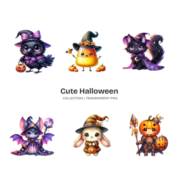 Cute Halloween PNG Clipart Collection - 42 PNG, Adorable Spooky Graphics, Friendly Ghost Printable, Commercial use, Digital download
