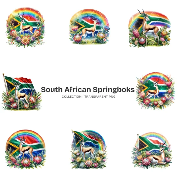 South African Springboks PNG Clipart Collection - 45 PNG, Protea Flower Graphics, Wildlife Printable, Commercial use, Digital download