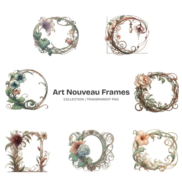 Art Nouveau Frames (P-3) PNG Clipart Collection - 43 PNG, Chinoiserie Graphics, Baroque, Autumn Frames Printables, Commercial use, Digital download