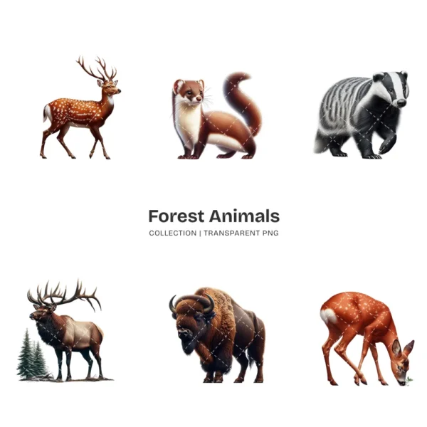 Forest Animals PNG Clipart Collection - 50 PNG, Rustic Wildlife Graphics, Forest Creatures Printable, Commercial use, Digital download