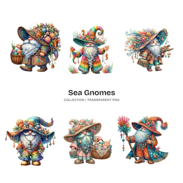 Sea Gnomes PNG Clipart Collection - 62 PNG, Whimsical Graphics, Nautical Gnome, Tropical Printable, Commercial use, Digital download