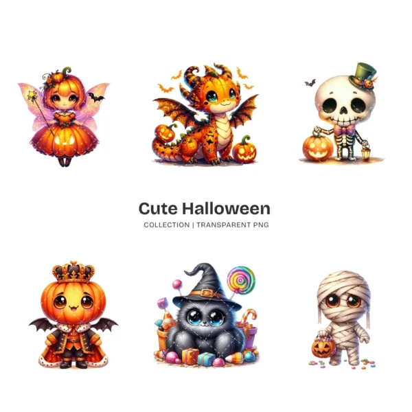 Cute Halloween PNG Clipart Collection - 42 PNG, Adorable Spooky Graphics, Friendly Ghost Printable, Commercial use, Digital download