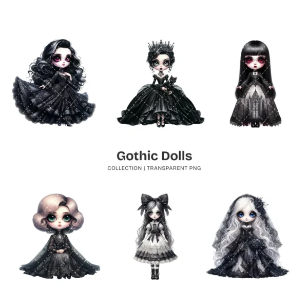 Gothic Dolls PNG Clipart Collection - 80 PNG, Eerie Graphics, Horror Doll, Haunted Printable, Commercial use, Digital download