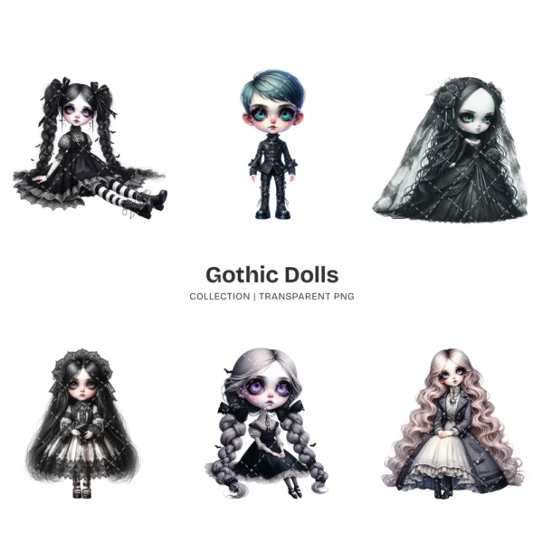 Gothic Dolls PNG Clipart Collection - 80 PNG, Eerie Graphics, Horror Doll, Haunted Printable, Commercial use, Digital download