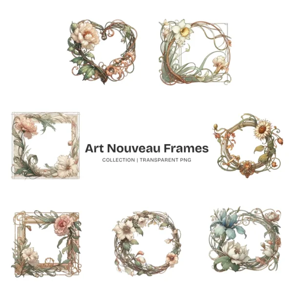 Art Nouveau Frames (P-2) PNG Clipart Collection - 49 PNG, Chinoiserie Graphics, Baroque, Autumn Frames Printables, Commercial use, Digital download