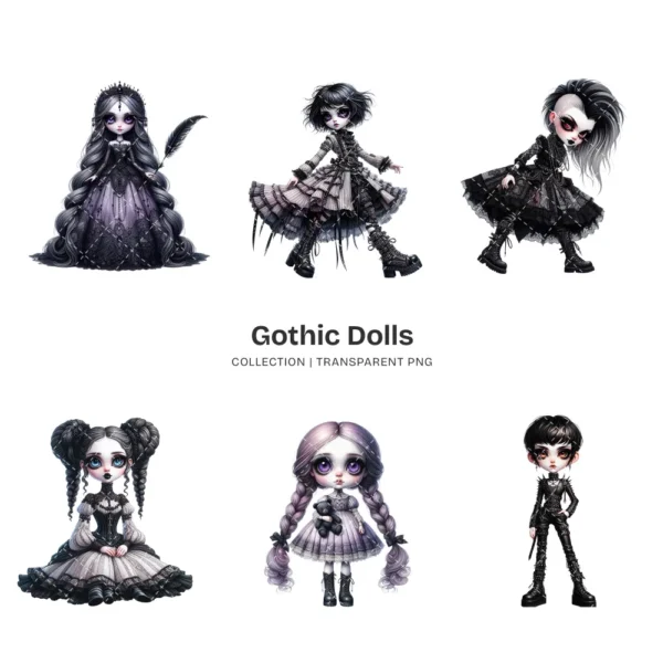 Gothic Dolls PNG Clipart Collection - 80 PNG, Eerie Graphics, Horror Doll, Haunted Printable, Commercial use, Digital download
