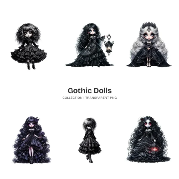 Gothic Dolls PNG Clipart Collection - 80 PNG, Eerie Graphics, Horror Doll, Haunted Printable, Commercial use, Digital download