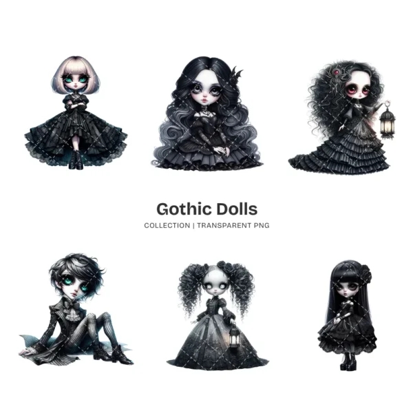 Gothic Dolls PNG Clipart Collection - 80 PNG, Eerie Graphics, Horror Doll, Haunted Printable, Commercial use, Digital download
