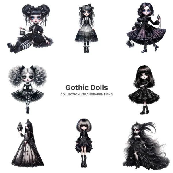 Gothic Dolls PNG Clipart Collection - 80 PNG, Eerie Graphics, Horror Doll, Haunted Printable, Commercial use, Digital download