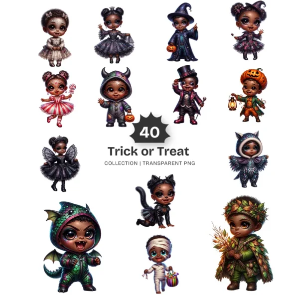 Trick or Treat PNG Clipart Collection - 40 PNG, Halloween Kids Graphics, Costumes, Spooky Printables, Commercial use, Digital download