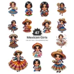 Mexican Girls PNG Clipart Collection - 47 PNG, Cultural Graphics, Colorful Folk Art Printables, Commercial use, Digital download