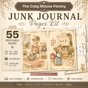 The Cozy Mouse Pantry Junk Journal Pages - Whiskers Kitchen Ephemera, Mice Chefs, Recipe Book, Cozy Mouse Ephemera, Digital Download