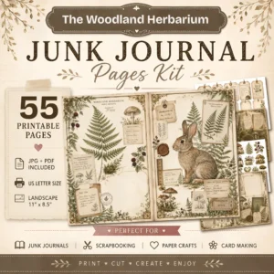 The Woodland Herbarium Junk Journal Pages - Briarwood Herbarium Ephemera, Mushrooms, Ferns, Woodland Botanical Ephemera, Digital Download