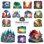 Magical Forest PNG Clipart Collection - 42 PNG, Fantasy Nature Graphics, Enchanted Scene Printables, Commercial use, Digital download
