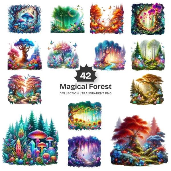 Magical Forest PNG Clipart Collection - 42 PNG, Fantasy Nature Graphics, Enchanted Scene Printables, Commercial use, Digital download