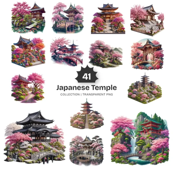 Japanese Temple PNG Clipart Collection - 41 PNG, Asian Landscape Graphics, Cherry Blossom Printables, Commercial use, Digital download