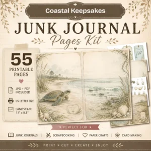 Coastal Keepsakes Junk Journal Pages - Shoreline Finds Ephemera, coastal bird, Pearls, Seashells, Ocean Life Ephemera, Digital Download