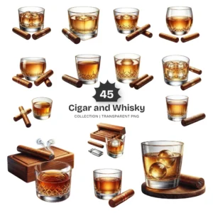 Cigar and Whisky PNG Clipart Collection - 45 PNG, Glass of Whisky Graphics, Bar Drink Printables, Commercial use, Digital download