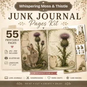 Whispering Moss & Thistle Junk Journal Pages - Woodland Nature Ephemera, Serene Forest, Fern, Mushroom, Botanical Ephemera, Digital Download