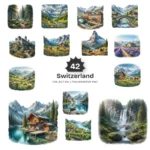 Switzerland PNG Clipart Collection - 42 PNG, Travel Graphics, Swiss Culture Art, Nature Scenes Printables, Commercial use, Digital download
