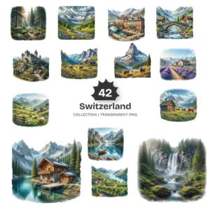 Switzerland PNG Clipart Collection - 42 PNG, Travel Graphics, Swiss Culture Art, Nature Scenes Printables, Commercial use, Digital download