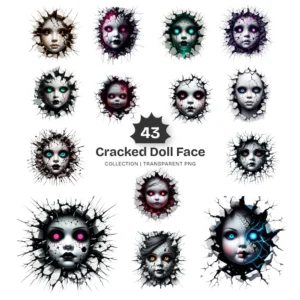 Cracked Doll PNG Clipart Collection - 43 PNG, Gothic Creepy Graphics, Ghost Art, Haunted Printables, Commercial use, Digital download