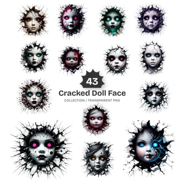 Cracked Doll PNG Clipart Collection - 43 PNG, Gothic Creepy Graphics, Ghost Art, Haunted Printables, Commercial use, Digital download