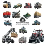 Farm Vehicles PNG Clipart Collection - 41 PNG, Combine Harvester Graphics, Tractor Farm Equipment Printable, Commercial use, Digital download