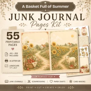 A Basket Full of Summer Junk Journal Pages - Summer In The Country Ephemera, Cottagecore Garden, Farm Animals Ephemera, Digital Download