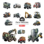 Farm Vehicles (P-2) PNG Clipart Collection - 40 PNG, Combine Harvester Graphics, Tractor Farm Equipment Printable, Commercial use, Digital download