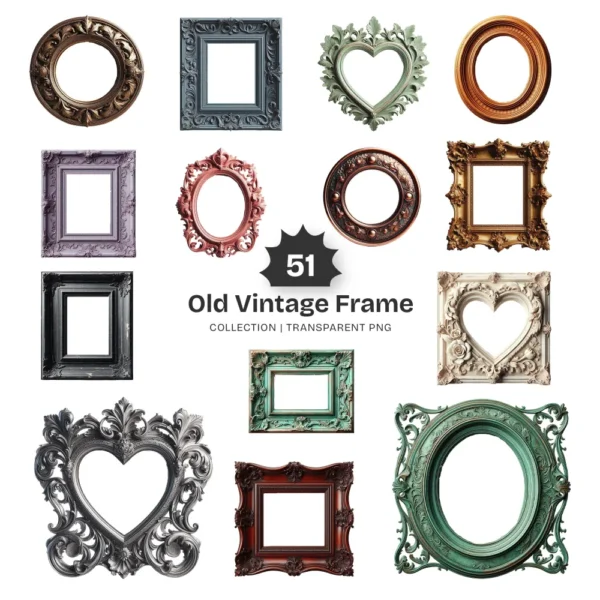 Old Vintage Frame PNG Clipart Collection - 51 PNG, Classic Baroque Frame Graphics, Antique Ornate Printable, Commercial use, Digital download