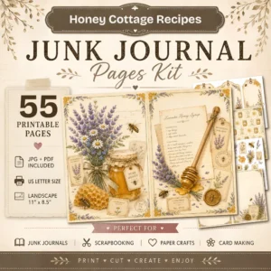 Honey Cottage Recipes Junk Journal Pages - Honey Recipe Book Ephemera, Vintage Bee and Honey, Lavender, Honeycomb Ephemera, Digital Download