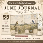 The Ornithologist's Meadow Junk Journal Pages - The Birdwatchers Ephemera, Meadowlarks and Bluebirds, Botanical Ephemera, Digital Download