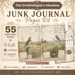 The Ornithologist's Meadow Junk Journal Pages - The Birdwatchers Ephemera, Meadowlarks and Bluebirds, Botanical Ephemera, Digital Download