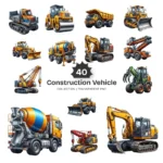 Construction Vehicle PNG Clipart Collection - 40 PNG, Bulldozer Graphics, Dump Truck, Excavator Printables, Commercial use, Digital download