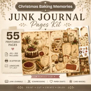 Christmas Baking Memories Junk Journal Pages - Vintage Baking Ephemera, holiday menu, Gingerbread, Cake, Festive Ephemera, Digital Download