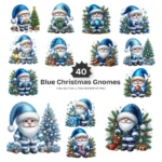 Blue Christmas Gnomes PNG Clipart Collection - 40 PNG, Winter Holiday Graphics, Feative Printables, Commercial use, Digital download