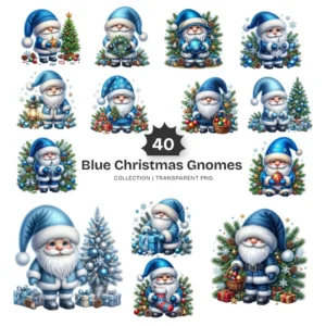 Blue Christmas Gnomes PNG Clipart Collection - 40 PNG, Winter Holiday Graphics, Feative Printables, Commercial use, Digital download