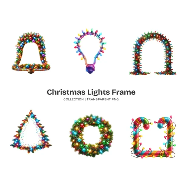Christmas Lights Frame PNG Clipart Collection - 40 PNG, Magical Christmas Graphics, Festive Printables, Commercial use, Digital download