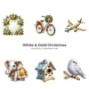 White & Gold Christmas (P-2) PNG Clipart Collection - 40 PNG, White Winter Graphics, Festive Holiday Printables, Commercial use, Digital download