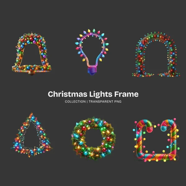 Christmas Lights Frame PNG Clipart Collection - 40 PNG, Magical Christmas Graphics, Festive Printables, Commercial use, Digital download