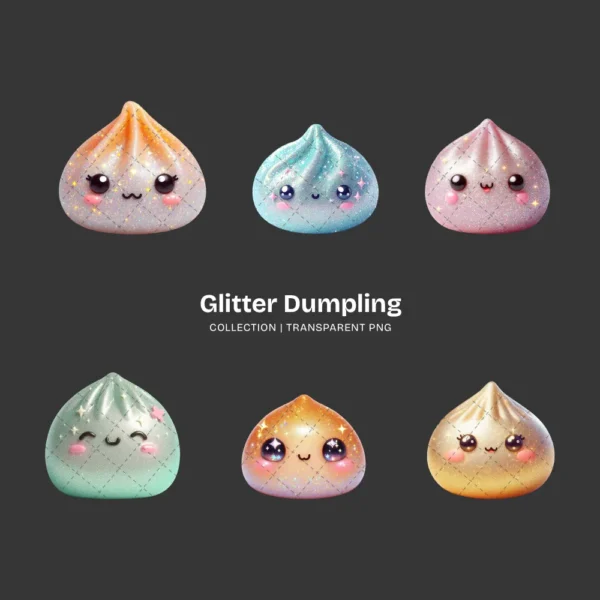 Glitter Dumpling PNG Clipart Collection - 40 PNG, Kawaii Dumpling Graphics, Sparkly Food Printable, Commercial use, Digital download