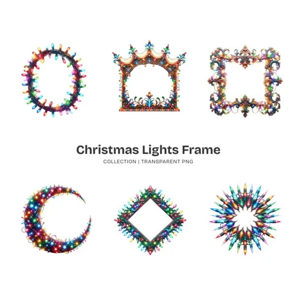 Christmas Lights Frame PNG Clipart Collection - 40 PNG, Magical Christmas Graphics, Festive Printables, Commercial use, Digital download