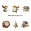 White & Gold Christmas PNG Clipart Collection - 40 PNG, White Winter Graphics, Festive Holiday Printables, Commercial use, Digital download