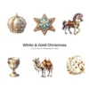 White & Gold Christmas (P-2) PNG Clipart Collection - 40 PNG, White Winter Graphics, Festive Holiday Printables, Commercial use, Digital download